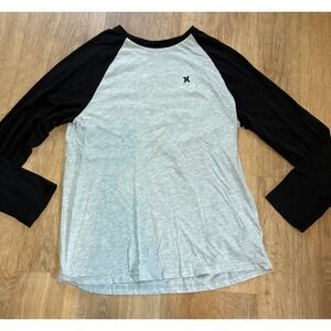 Hurley Mens Size M Black Gray Casual Long Sleeve Crew Neck Raglan T Shirt